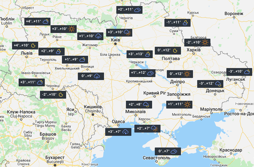 Rain and up To 12 ° Heat for Today in Ukraine