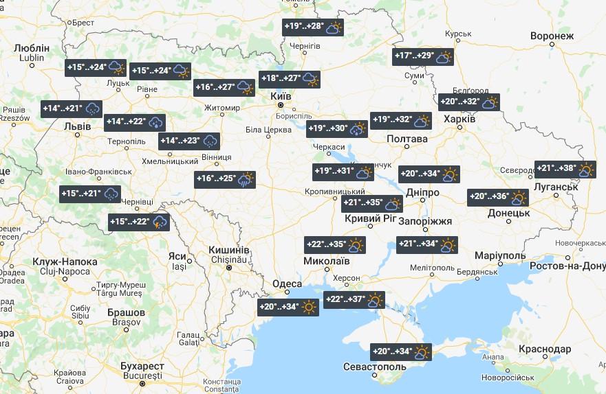 In the West - Cool and Rainy, and in the East - Heat up to + 38 °